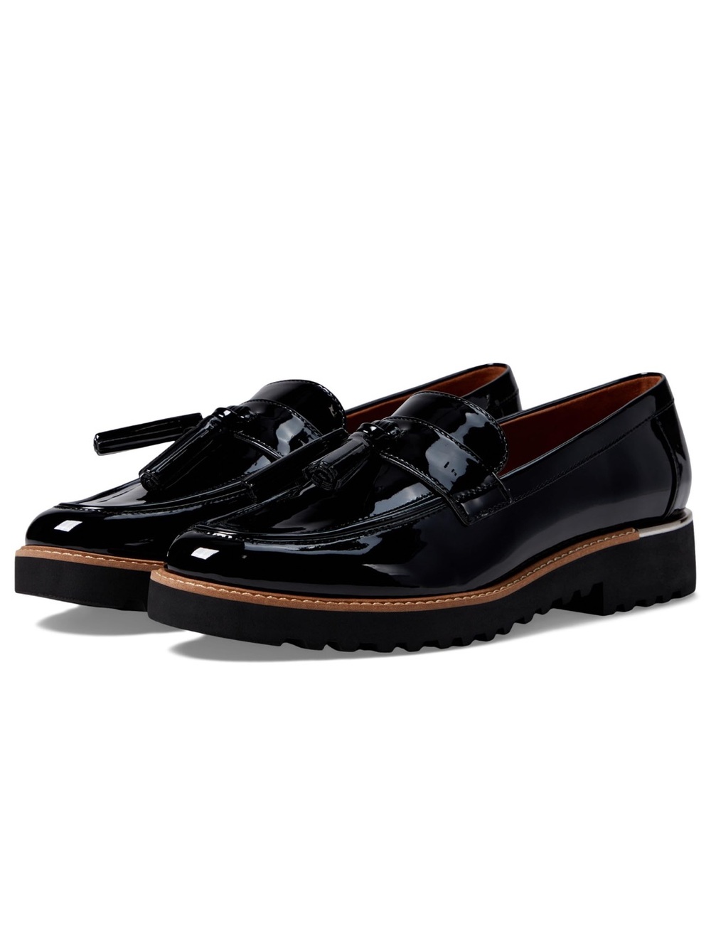Franco Sarto Women's Carolynn Black Patent Tassel Loafer Size 6.5